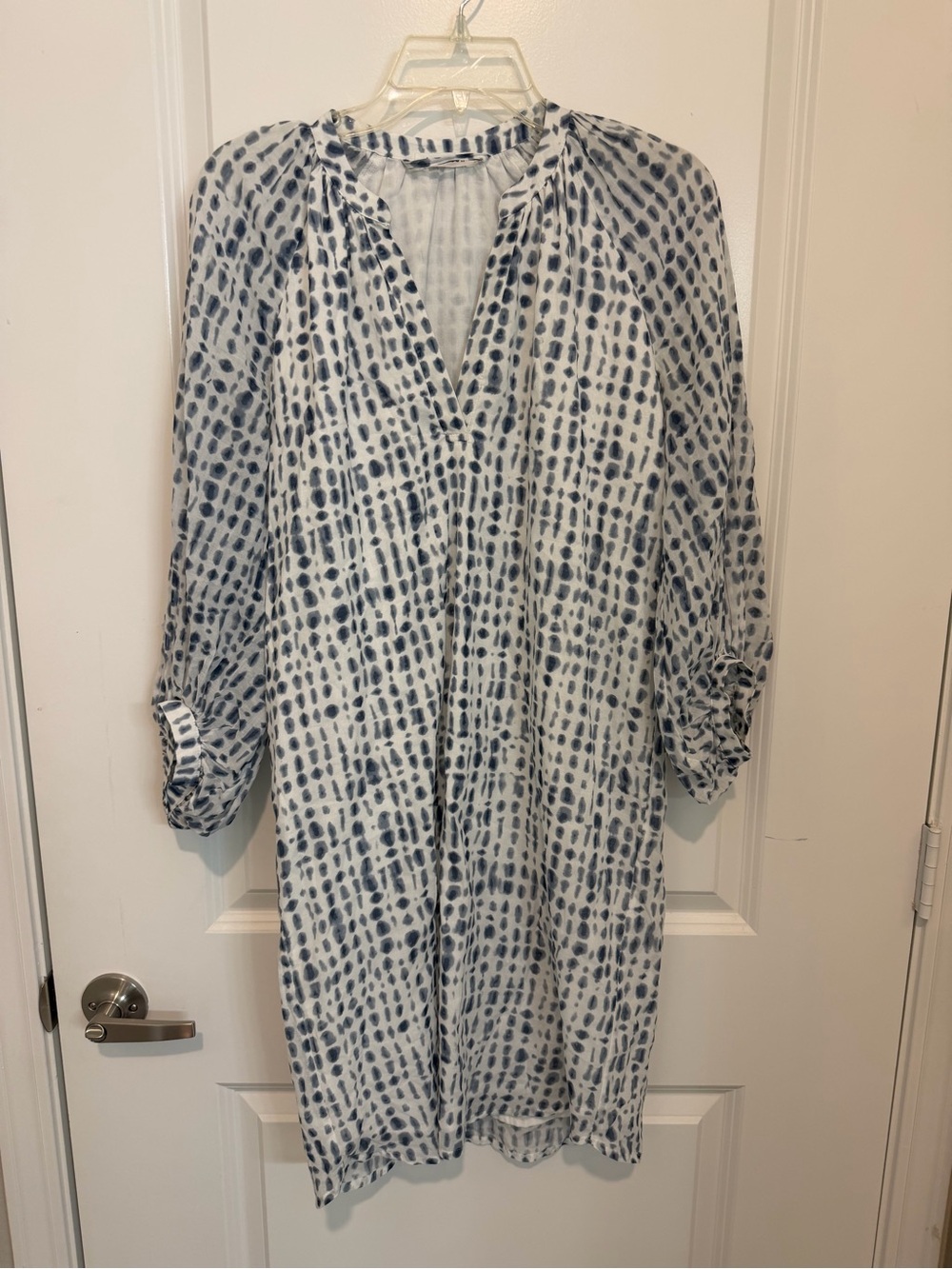 Hana San Cotton Blue White Abstract Shirt Dress Tunic S M French Minimalist